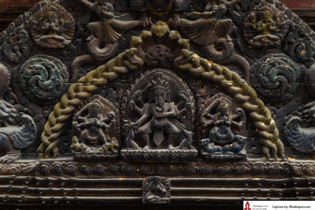 The sculpture of Lord Ganesh on the toran of Siddhi Kali temple