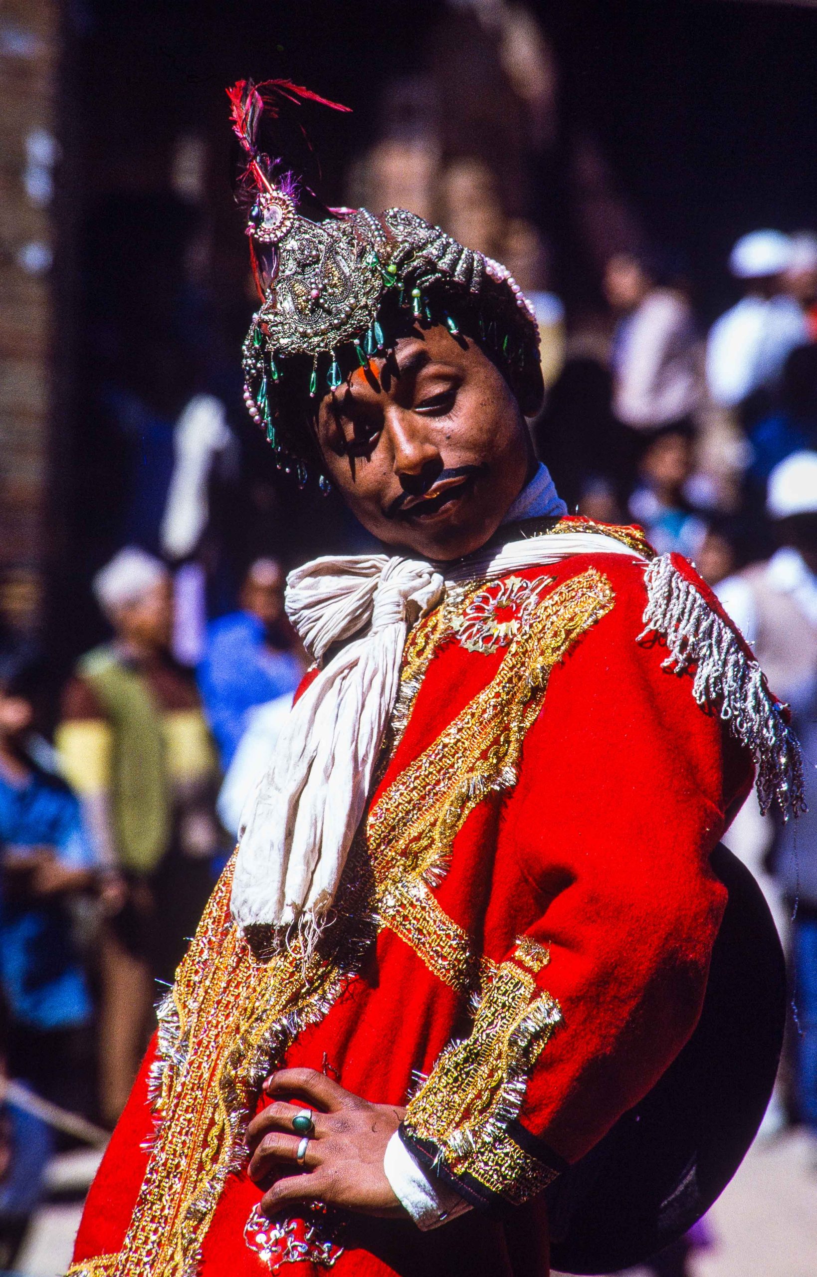 A man enjoying his character in a stage play in Bhaktapur Festival1997 image